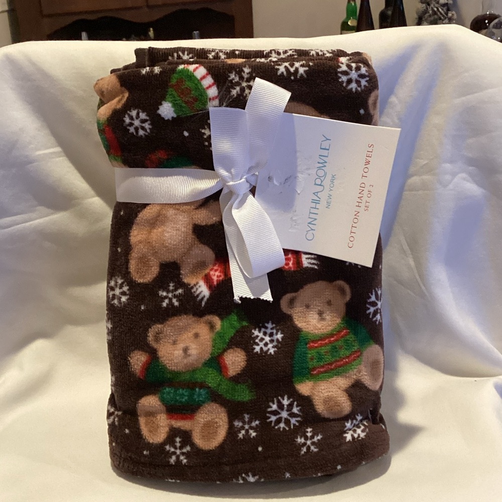 Cynthia Rowley Christmas Teddy Bear Hand Towels - set of 2